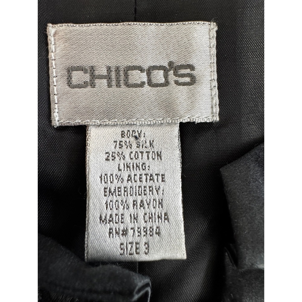 Chico's Black Silk Chinoiserie Embroidered Kimono Blazer Jacket Quiet Luxury XL - Picture 3 of 13